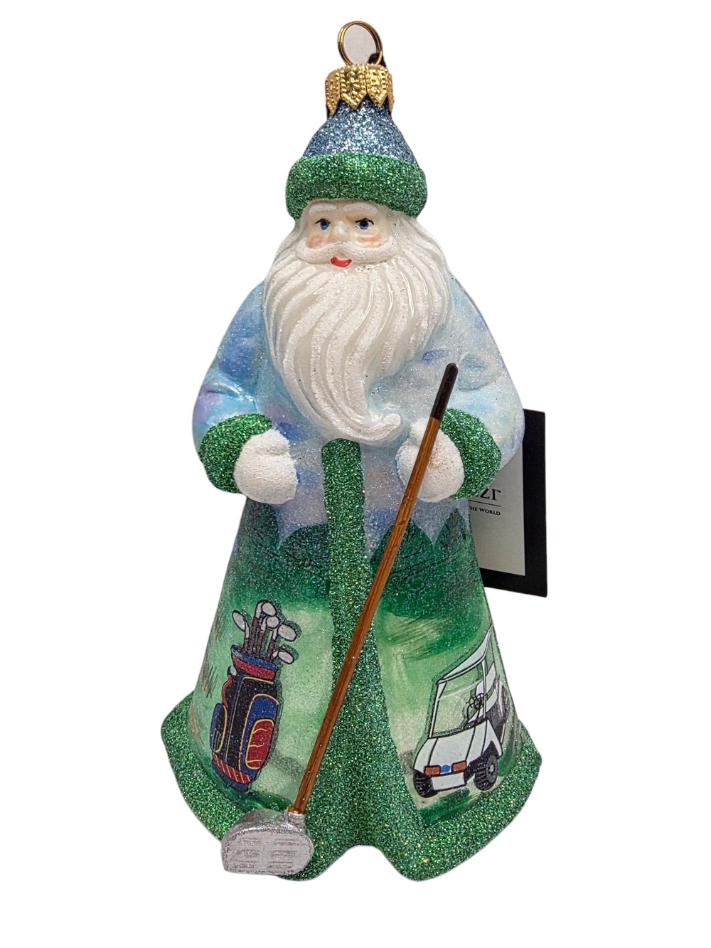Joy To The World Golfing Santa Polish Glass Ornament Glitterazzi Club New No Box